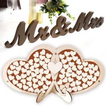 Handcrafted Double Heart Wedding Guestbook & Rustic Frame