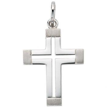 Weißgoldkreuz Anhänger Jobo 585 Gold teilmatt