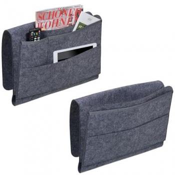 Set de 2 poches de lit en feutre, fermeture auto-agrippante, gris foncé