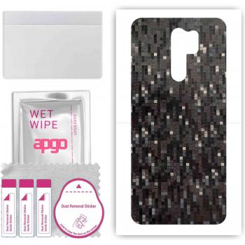 Fieltro Protector APGO para la parte posterior del Xiaomi Redmi 9 – Foil con Patrón Carbón Negro Pixel