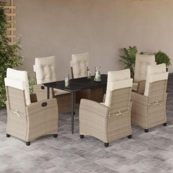 VidaXL 7-teiliges Garten-Essgruppen-Set Beige mit Kissen aus Poly Rattan