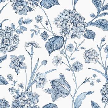 Botanical Tulip & Hydrangea Wallpaper