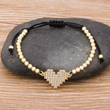 Bracelet en forme de cœur en cuivre et zircon, idéal pour les mariages