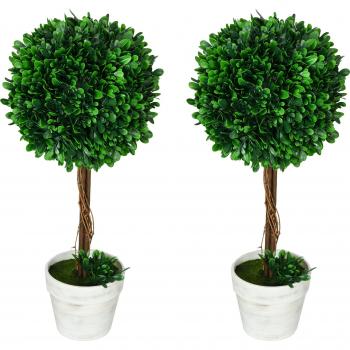 Conjunto Doble Bój Verde con Musgo Artificial y Maceta