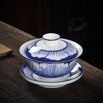 Portable Blue and White Porcelain Gaiwan Tea Bowl 120ml