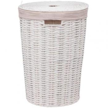 Panier à linge rond 40L en vannerie blanche
