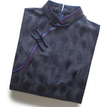 Vestido de Banquete Diario Cheongsam de Lino Azul Marino, Talla 3XL