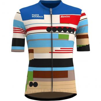 Paris Roubaix 2024 Santini Maglia Blu Multicolore Classic Fit Manica Corta L