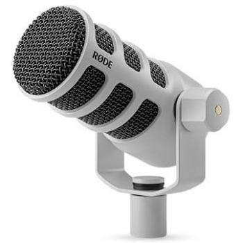 Rode PodMic – microphone dynamique de qualité broadcast avec support pivotant intégré, blanc