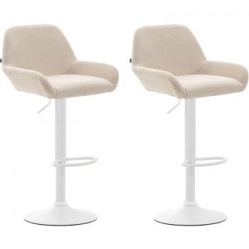 Bar Stool Set 2 con Poggiapiedi a Arco, Metallo Bianco e Seduta Panna – Mod. 100004044
