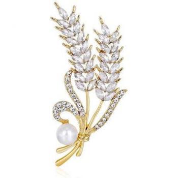 Gouden Broche met Tarwe-Design en Parels