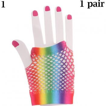 Colorful Rainbow Net Fingerless Gloves – Party Edition