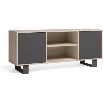 Mueble TV 140 cm con Dos Puertas – Estilo Wind, Estructura Roble / Puertas Antracita