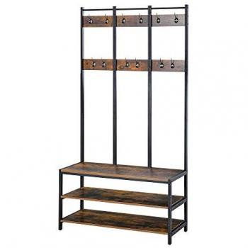 HOMCOM Industrial Style Coat Rack Bench