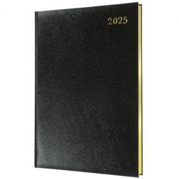 Collins QB7 Desk Diary Week to View Appointments 2025 Black Luxury Bonded Leather Cover