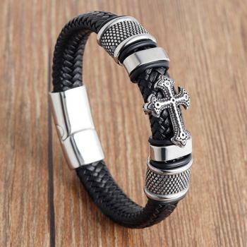 Bracelet croisé en cuir avec fermoir magnétique