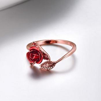 Valentine's Day Red Rose Adjustable Ring with Rhinestones for Women