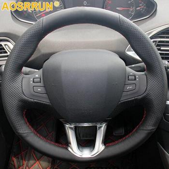 Cubierta de volante de cuero negro para Peugeot 208