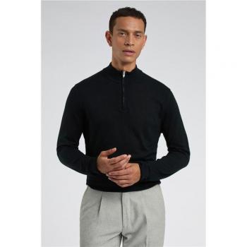 Limehaus Black Knitted Quarter Zip Jumper