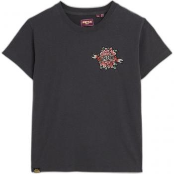 T-shirt Superdry femme taille 36 gris foncé à strass effet tatouage