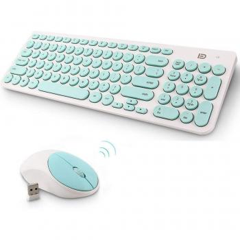 Wireless Keyboard and Mouse Combo with Cute Round Keys and Quiet Functionality for Mac and PC