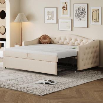 Canapé‑Lit Lin Rose sans Matelas 90×200 cm
