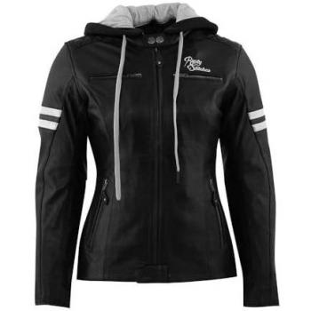 Rusty Stitches Joyce Hooded V2 Giacca in pelle da moto da donna, Nero Bianco, taglia 46