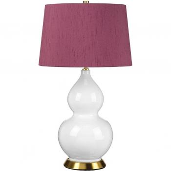 Elstead Isla Fabric Table Lamp in Antique Brass and Purple with Round Tapered Shade