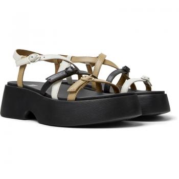 Beige/White/Black Twin‑Toe Leather Sandals – Size 39