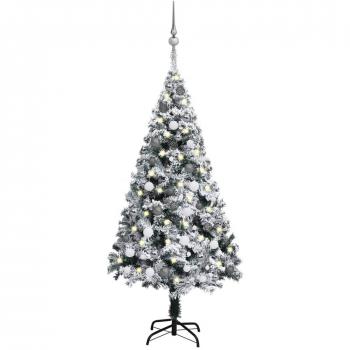 Albero di Natale con Luci e Palline Verde 150 cm PVC