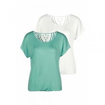 Vivance Kurzarmshirt mit Häkelspitze am Rücken (2er-Pack)