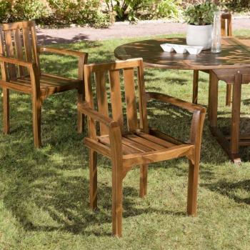 Macabane – Ensemble de 2 fauteuils empilables en teck huilé Marron 60x92x62cm