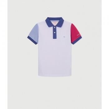 Polo de niño piqué color block de manga corta