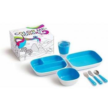 Munchkin 7-teiliges Geschirrset Color Me Hungry für Kleinkinder Blau