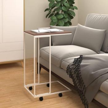 Compact White Side Table with Wheels 40x30x63.5 cm