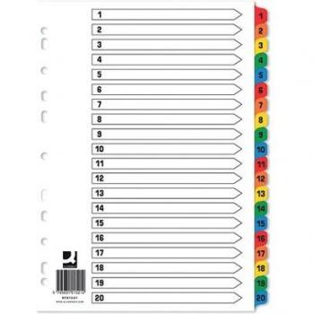Q‑Connect 1‑20 Index Multi‑Colour Reinforced Boards (10 Pack) KF01521Q