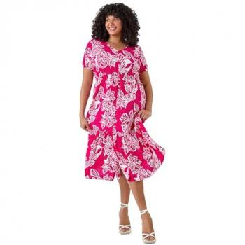 Curve Floral Print Midi Dress – Roman Style – Size 20