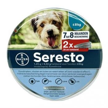 Halsband tegen tekenen en vlooien voor kleine honden tot 8 kg, Seresto, 38 cm lengte, set van 2