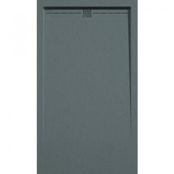 MIRLO Arco Duschwanne – 90 × 90 cm, flache Bauweise, Schieferoptik Anthrazit, Auslaufschutz