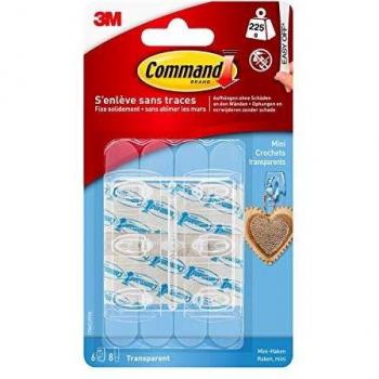 Command MINI HOOKS 6Pcs Damage Free Hanging, Holds Upto 225g CLEAR *USA Brand