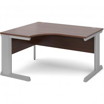 Vivo Left Hand Ergonomic Walnut Desk with Silver Frame