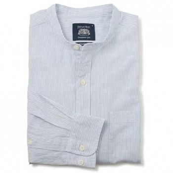 Savile Row Blue Stripe Grandad Collar Shirt – Classic Fit