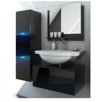 OWL Bathroom Ensemble Nera – Colonna, Mobile Lavabo, Specchio, Sifone & Luci LED