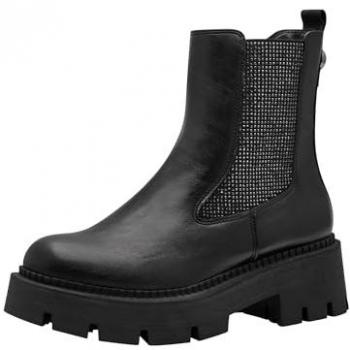 Tamaris Chelsea Stiefelette mit Blockabsatz und Strasssteinen, Schwarz