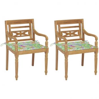 Set di Sedie Batavia in Teak con Cuscini a Foglia