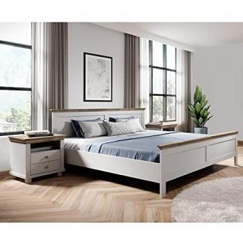 Schlafzimmer-Set EPSOM-83, Doppelbett 160 x 200 cm mit 2 Nachttischen, weiß Abisko Esche Nb