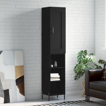 Credenza Nera con 3 Ripiani 34,5x34x180 cm in Legno Multistrato