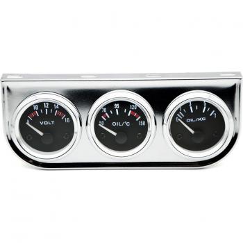 Black/Chrome Bezel 52mm 3-in-1 Oil Temp, Oil Pressure, Volt Gauge Kit