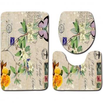 Alfombrillas de baño antideslizantes con diseño de mariposas, pack de 3