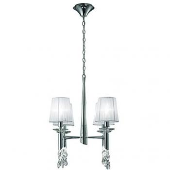 Tiffany Hängelampe 4+4 E14 + G9, poliertes Chrom und weiße Farbgebung mit klarem Kristall